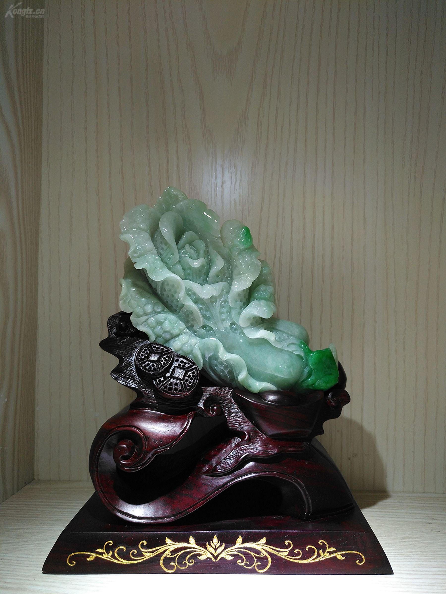 艺韵天成 460克纯天然A货翡翠糯化种飘阳绿白菜摆件的收藏之美